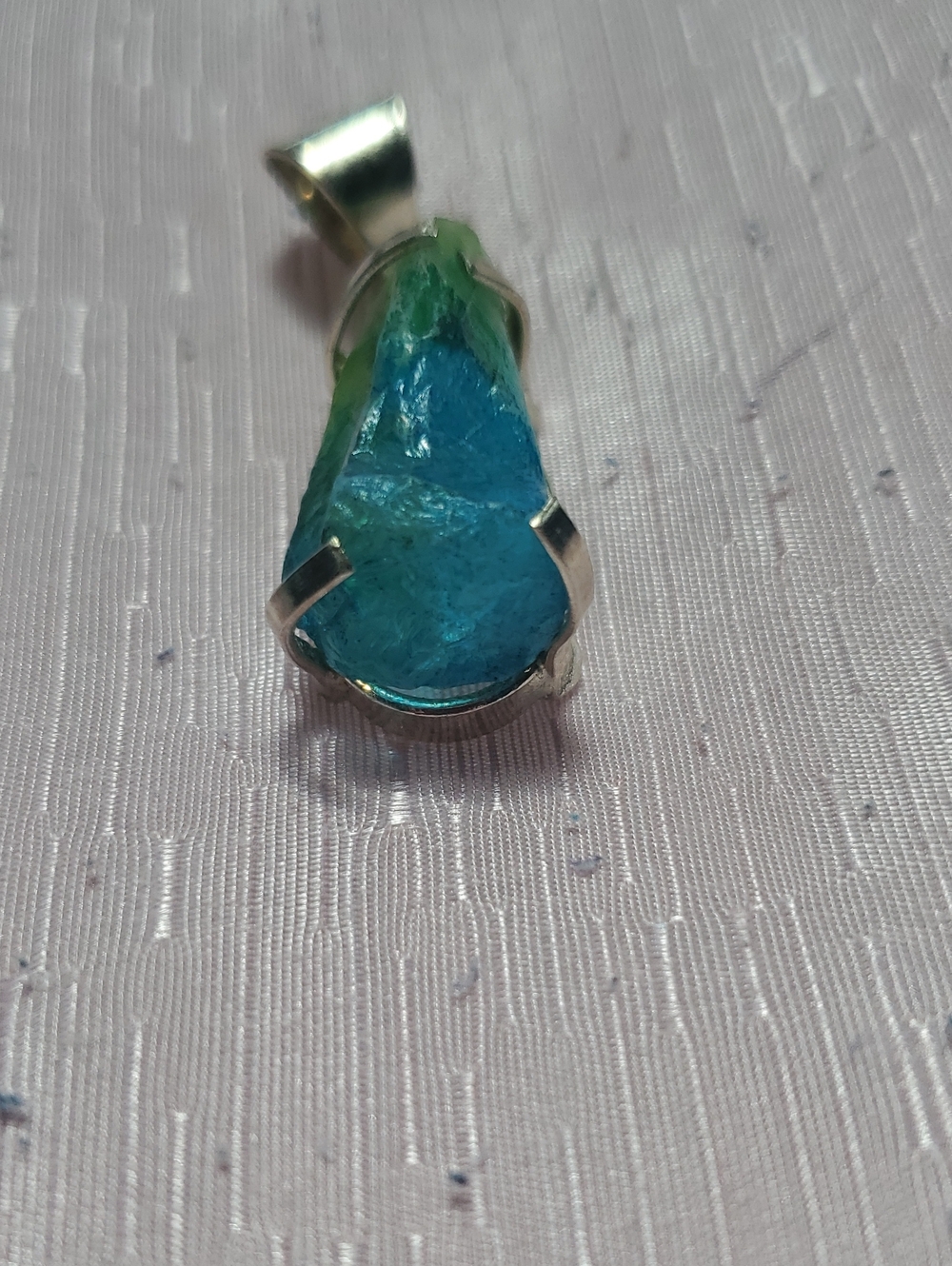 Blue-Green Raw Crystal Pendant Necklace - Unbranded Sterling Bail